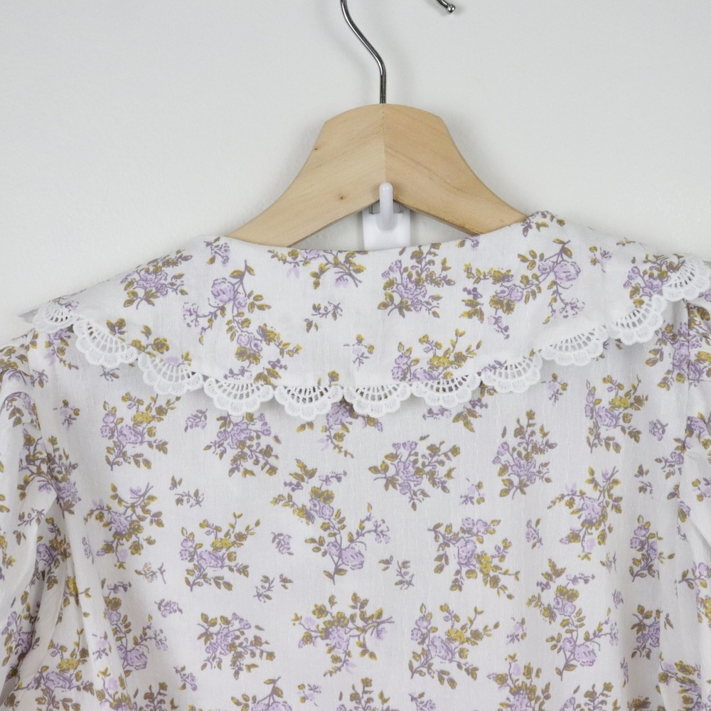 Neuflora Evora Blouse Top Medium Floral Peter Pan Collar Eyelet Lace - Picture 8 of 11